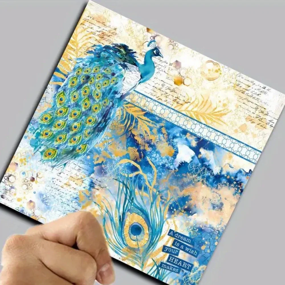 Peacock Retro Indigo Printed DIY Junk Journaling Loose Sheets (12 Sheets)